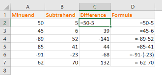 excel formula to find difference