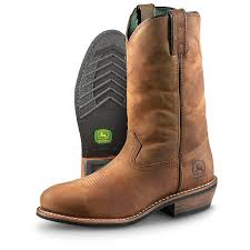 Mens John Deere Steel Toe Pull On Boots Tan Crazy Horse