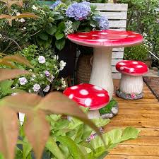 garden mushroom table ottoman red