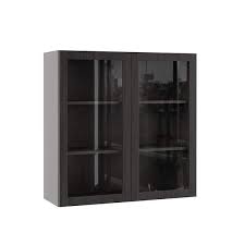 Hampton Bay Designer Series Edgeley Assembled 36x36x12 In Wall Kitchen Cabinet With Glass Doors In Thunder