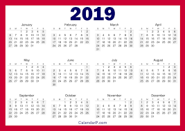 Printable Free 2019 Calendar Horizontal Calendarp