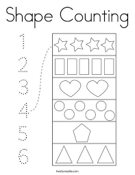 Kindergartners love to fill in the missing numbers! Shape Counting Coloring Page Twisty Noodle Shapes Preschool Math Activities Preschool Preschool Coloring Pages