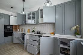 trendy grey and white modern kitchen