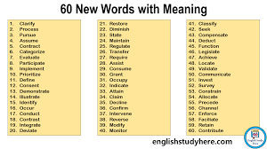60 new words with meaning english