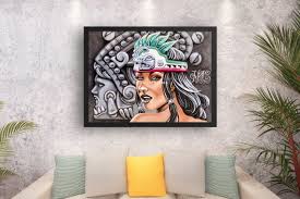 Framed Poster Aztec Warrior Aztec Art