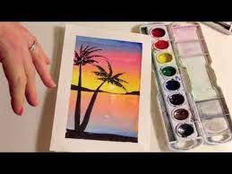 Sunset With Palm Trees In Watercolor