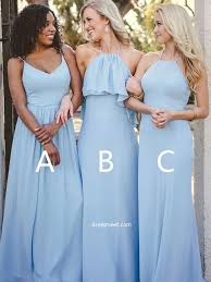 Elegant A Line Halter Light Blue Chiffon Long Bridesmaid Dresses Under 100 Dressmeet Com