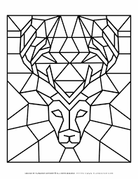 More 100 images of different animals for children's creativity. Geometric Deer Coloring Page Planerium