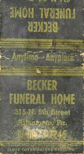 1935 becker funeral home matchcover