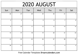Free August 2020 Printable Calendar Dream Calendars