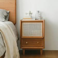 Rustic Rattan Bedside Table With