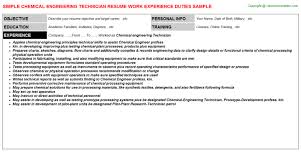 Chemical Engineering Technician Resume Sample