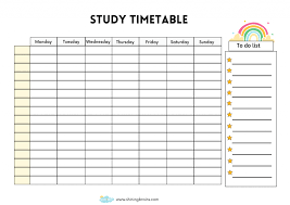 study timetable template for students