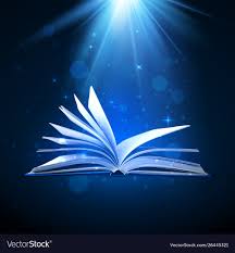 Open Magic Book On Blue Background Fantasy Light