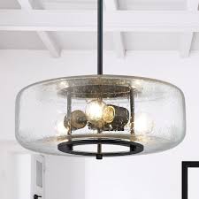 Industrial Seeded Glass Pendant Light With 3 Lights Bronze Finish At Destination Lighting