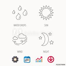 Weather Sun And Wind Icons Moon Night Linear Sign