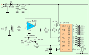 2 x 15 led stereo vu meter. 20 Db Vu Meter Circuit Lm3916 Electronics Projects Circuits