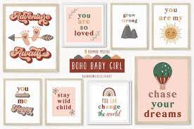 Boho Baby Girl Nursery Art Print Set