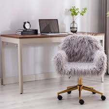 o gray faux fur modern makeup vanity chair task chair with non adjule arms
