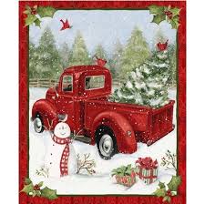 Easy website and fast delivery! Cotton Fabric Fabric Panel Red Truck Christmas Fun Snowman Susan Winget 4my3boyz Fabric