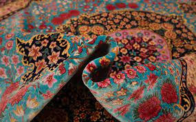 qom silk persian rug blue 225 x 150 cm