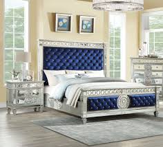 Coaster luna mirrored console table. Glam Queen Bedroom Set 3 Blue Tufted Velvet Mirrored Inlay Varian 26150q Acme Varian 26150q Set 3