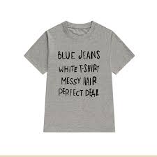 Us 8 05 39 Off Blue Jeans White T Shirt Messy Hair Perfect Deal Letter Graphic Print Women Tees Short Sleeve Cotton Fashion Streetwear T Shirt In