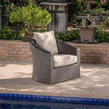 Brown Wicker Swivel Chair Mix Khaki Cushion