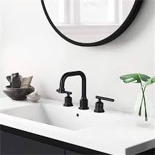 dyiom two handles widespread 8 in bathroom faucet black 3 pieces basin faucets 360 degree swivel spout lavatory sink faucet