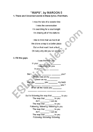 By victor 7 years ago 1,795 views. Song Maps Maroon 5 Esl Worksheet By Claraqb