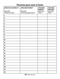 Bathroom Sign Out Sheet Spanish By Singable Spanish Tpt