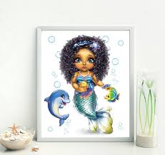 Mermaid Wall Art African American Girl
