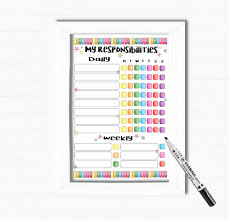 Reward Chart Responsibility Chart Kids Daily Checklist Childrens Chore Chart For Boys And Girls Dry Wipe Board