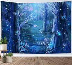 Fantasy Forest Blue Erfly Tapestry
