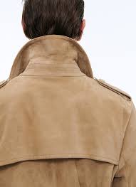 Beige Leather Trench Coat For Men