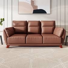 three seater tan brown leather sofa