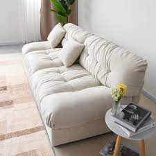 89 In Overstuffed Anti Cat Scratch Fabric Armless 2 Seats Leisure Sofa Room Furniture Couch For Apartment In Beige