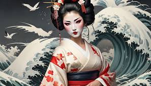 geisha in full regalia her kimono