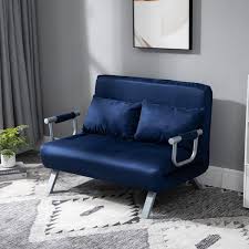blue faux suede double sofa bed