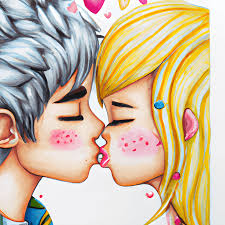 kissing kawaii chibi watercolor
