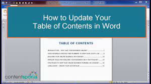 how to update table of contents in word