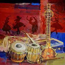 Survey of indian musical instruments. The Dhol Tabla Sitar Harmonium Painting By Corporate Art Task Force Saatchi Art