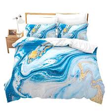 Blue Marble Duvet Cover Set Twin Gold