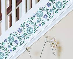 Flower Embroidery Wall Border Stencil