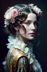 model with a rococo style dress painted