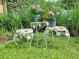 Three Wrought Iron Flower Tables Garden