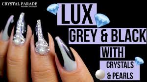 luxe grey black nails with crystals