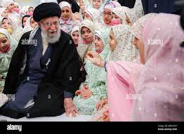 Tehran, Iran. 3rd Feb, 2023. This handout picture provided by the office of  Iranian Supreme Leader Ayatollah ALI KHAMENEI shows him attending a Taklif  celebration (celebrating the time when a Muslim youth