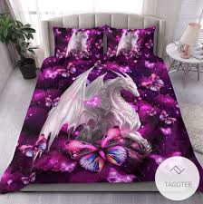 pink purple dragon and flowers bedding