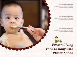 person giving food to baby with plastic